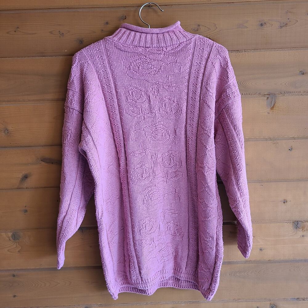 Vintage Sweater Hearts Pink Floral 80's Pullover Slouchy Dusty Rose Cottagecore - Picture 3 of 5